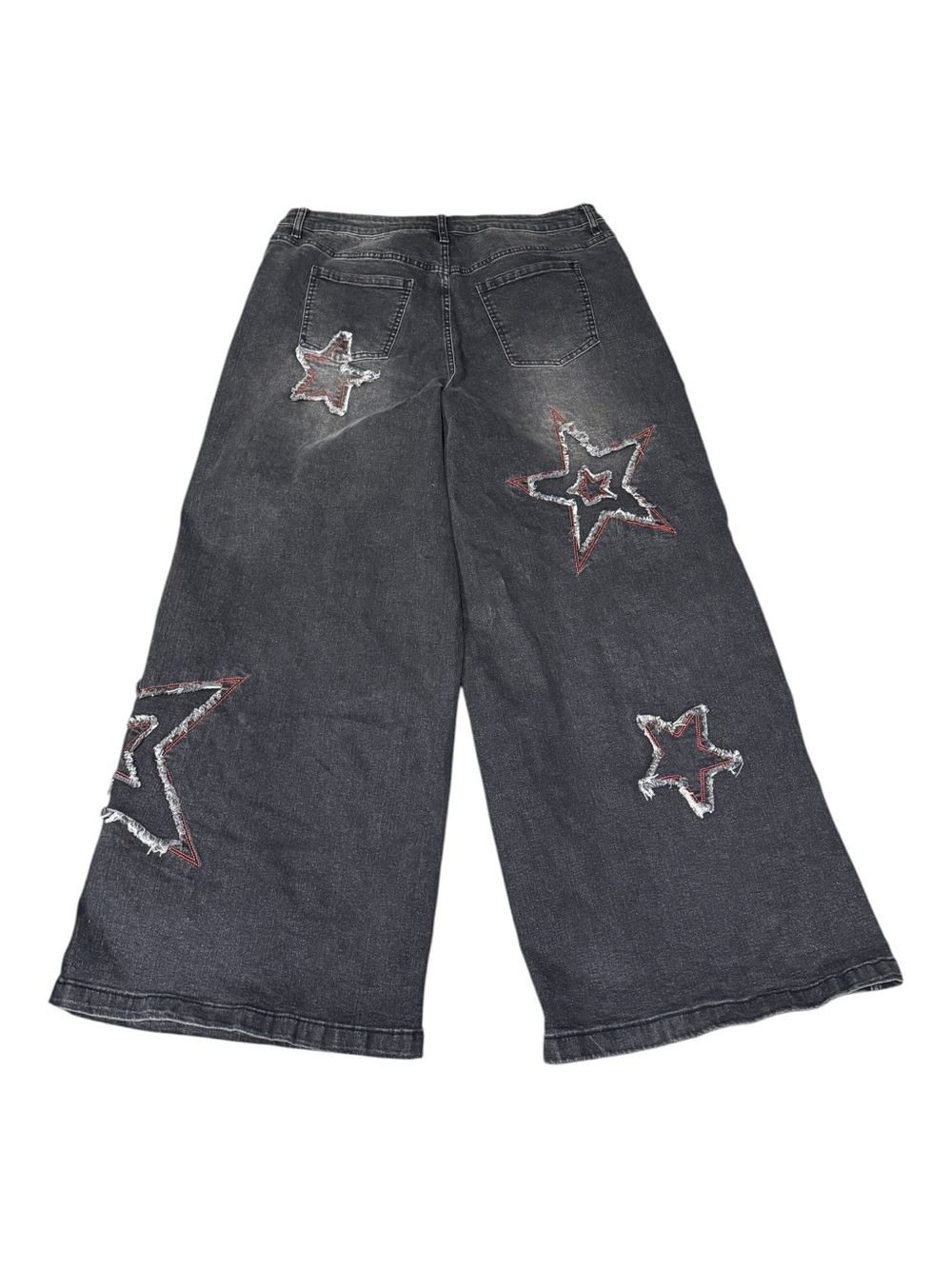 Hot Topic Red & Grey Distressed Stars Wide Leg Jeans Women’s Sz 16 - Picture 2 of 9